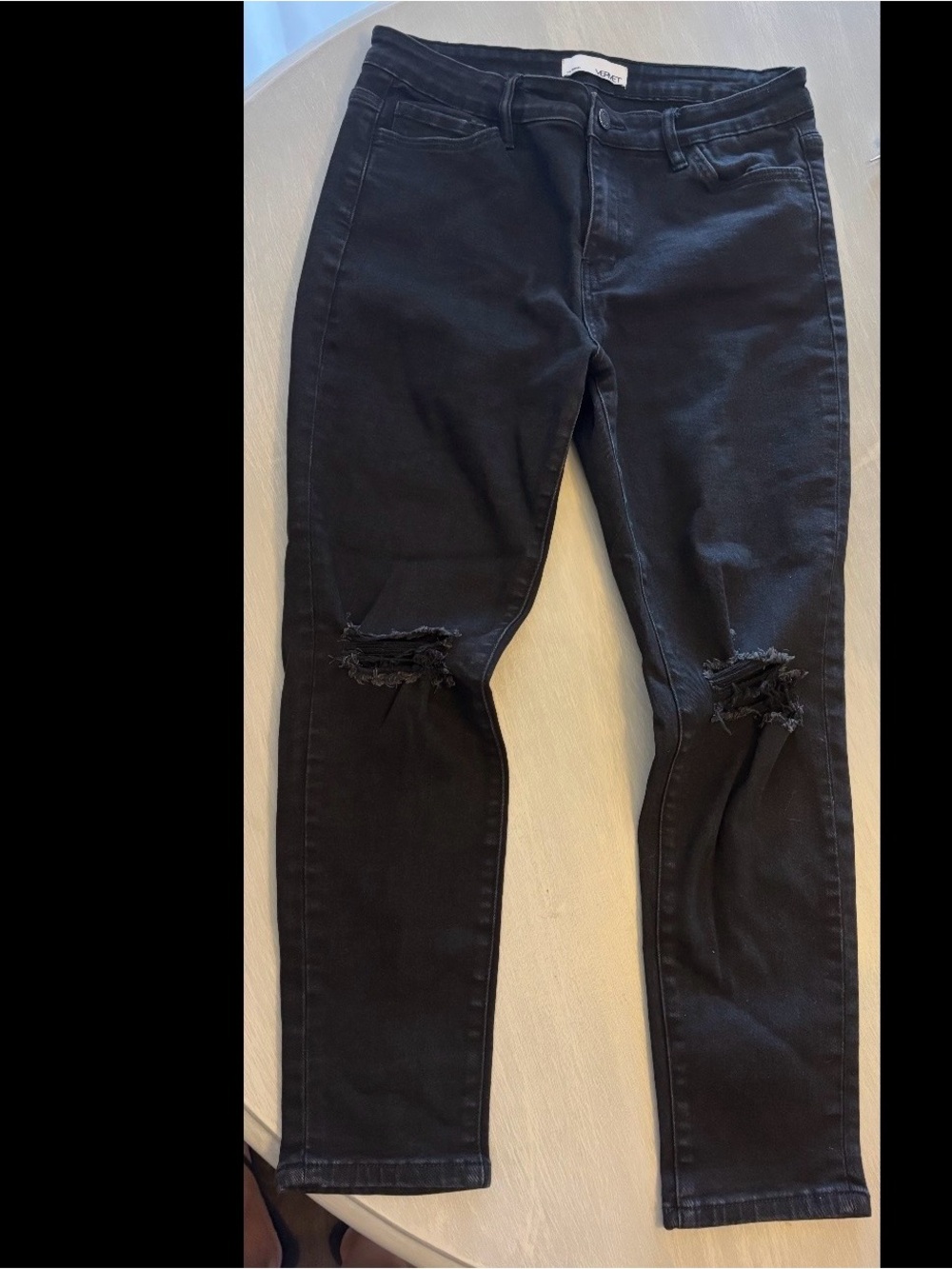 Black Distressed Skinny Jeans - Ripped Knee Detail